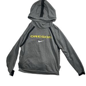 Nike Oregon Ducks Hoodie Mens Medium Gray Yellow Center Swoosh Dri-FIT 21x23